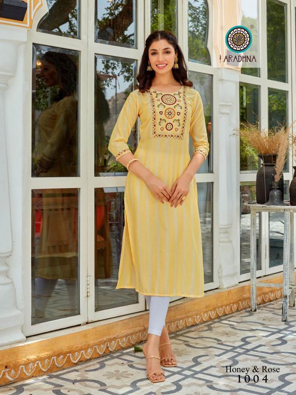 Aradhna Honey And Rose 1 Viscose Embroidery Kurti Collection